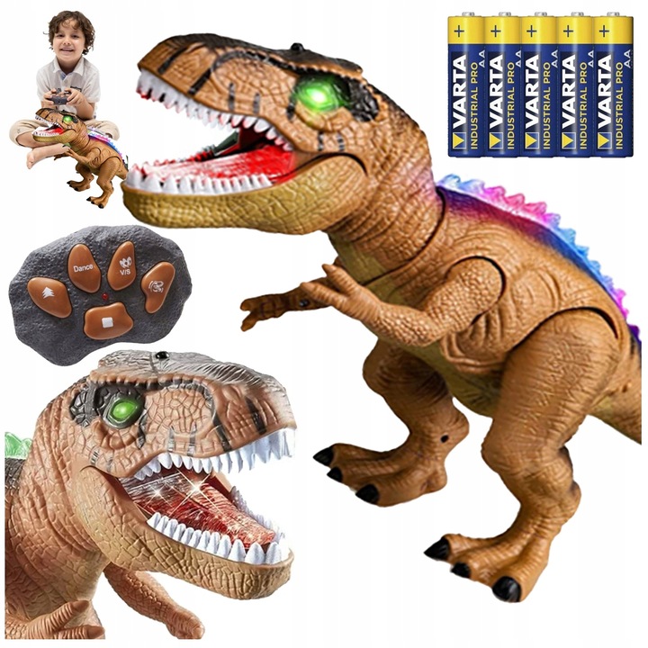 DINOZAUR ROBOT ZDALNIE STEROWANY RC Pilot ŚWIATŁO DŹWIĘK CHODZI +5x Bateria