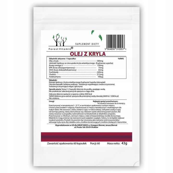 OLEJ Z KRYLA ANTARKTYCZNEGO KRILL MOCNY KRYL OMEGA 3 ASTAKSANTYNA