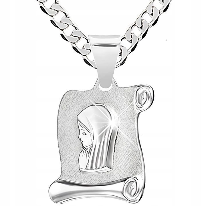 Medalik Matka Boska i łańcuszek srebrny 45 cm Komunia Chrzest dla dziecka