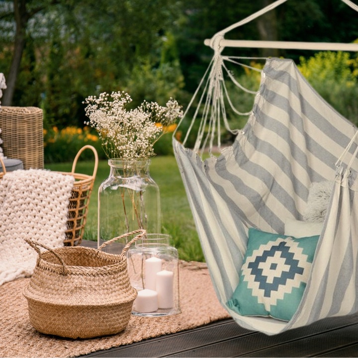 HAMAK FOTEL WISZĄCY OGRODOWY BRAZYLIJSKI BUJANY HUŚTAWKA KOKON SZARY