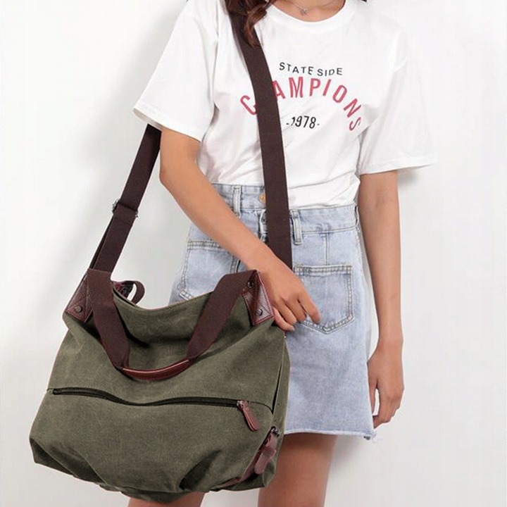 TORBA Torebka Damska ZIELONA Miejska Worek Pojemna Na Ramię Tkanina