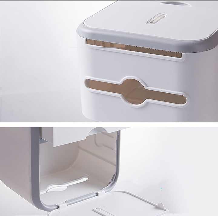 UCHWYT POJEMNIK NA PAPIER TOALETOWY + SZUFLADKA NA CHUSTECZKI PÓŁKA WC