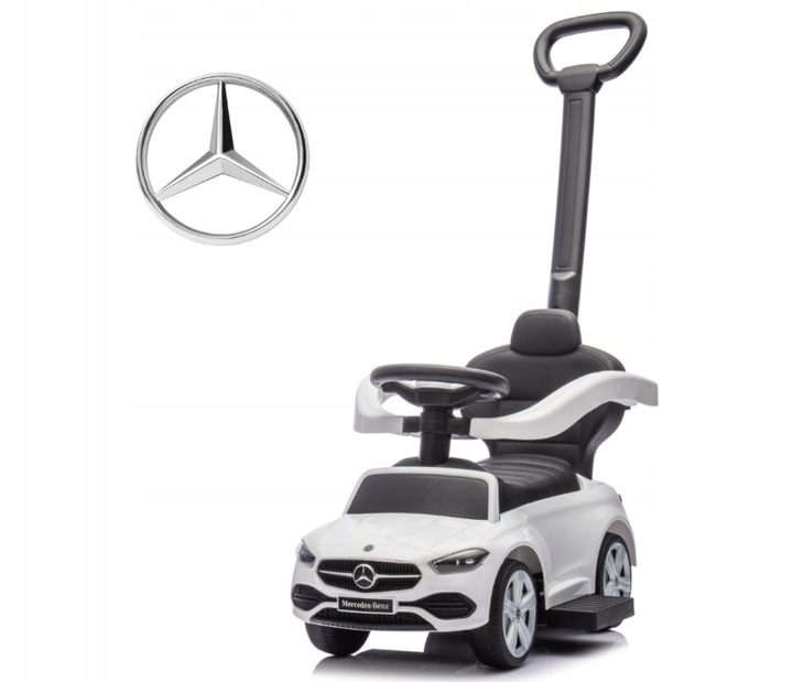 Mercedes C-Class Pojazd Z Rączką Dla Dzieci Jeźdźik Autko Pchacz Biały 12m+
