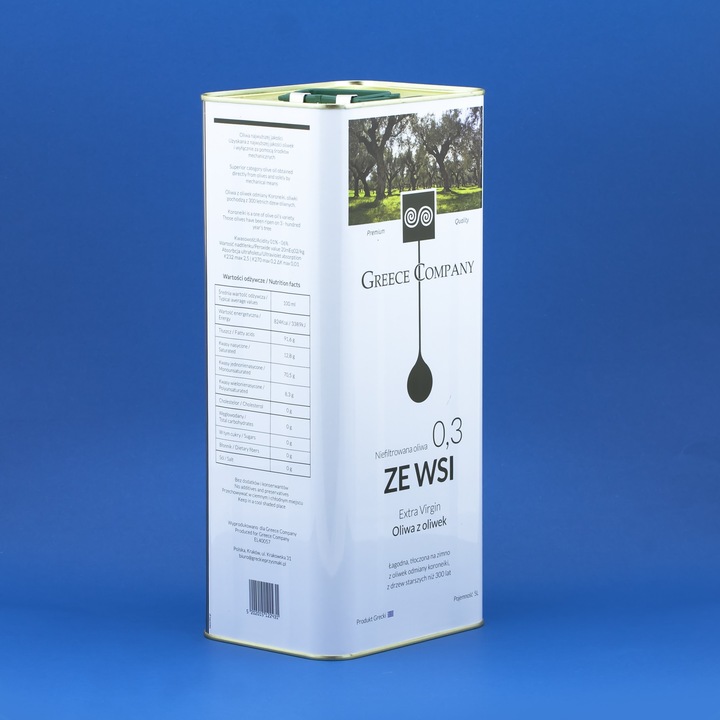 Oliwa z oliwek ZE WSI niefiltrowana Extra Virgin łagodna 0,3% 5 l