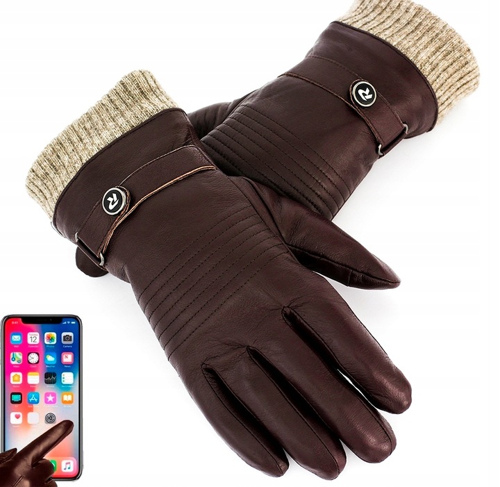 Reverse Rękawiczki REVERSE Skórzane MĘSKIE Brązowe ze SCIĄGACZEM roz. L