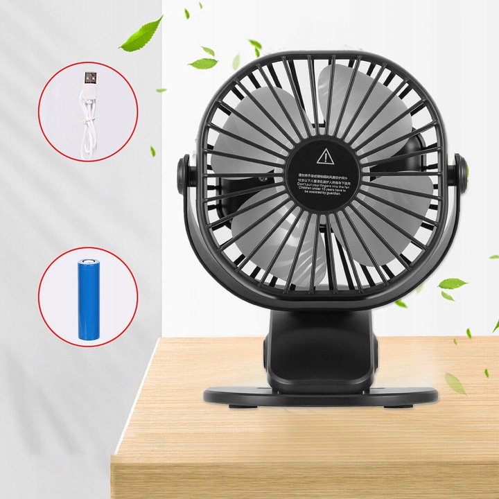 MINI WENTYLATOR NA KLIPS STOŁOWY CICHY USB REGULACJA 360° Z AKUMULATOREM