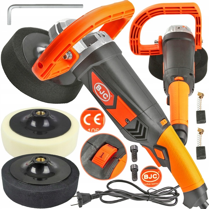 POLERKA SAMOCHODOWA SZLIFIERKA Z REGULACJĄ DO POLEROWANIA AUTA+ GĄBKI BJC
