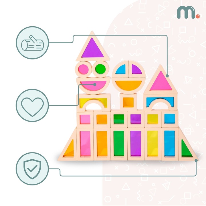 Tęczowe klocki drewniane - 25 elementów