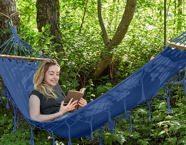 HAMAK BOHO Z POPRZECZKĄ JEDNOOSOBOWY OGRODOWY TURYSTYCZNY MAKRAMA MOCNY