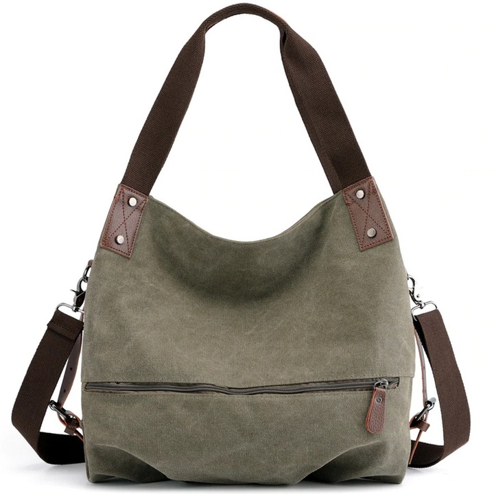 TORBA Torebka Damska ZIELONA Miejska Worek Pojemna Na Ramię Tkanina