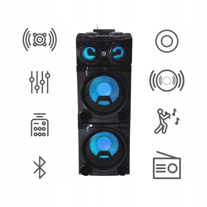 GŁOŚNIK BLUETOOTH WIEŻA STEREO MODUŁOWA MANTA CUBE +PILOT +KABLE + MIKROFON