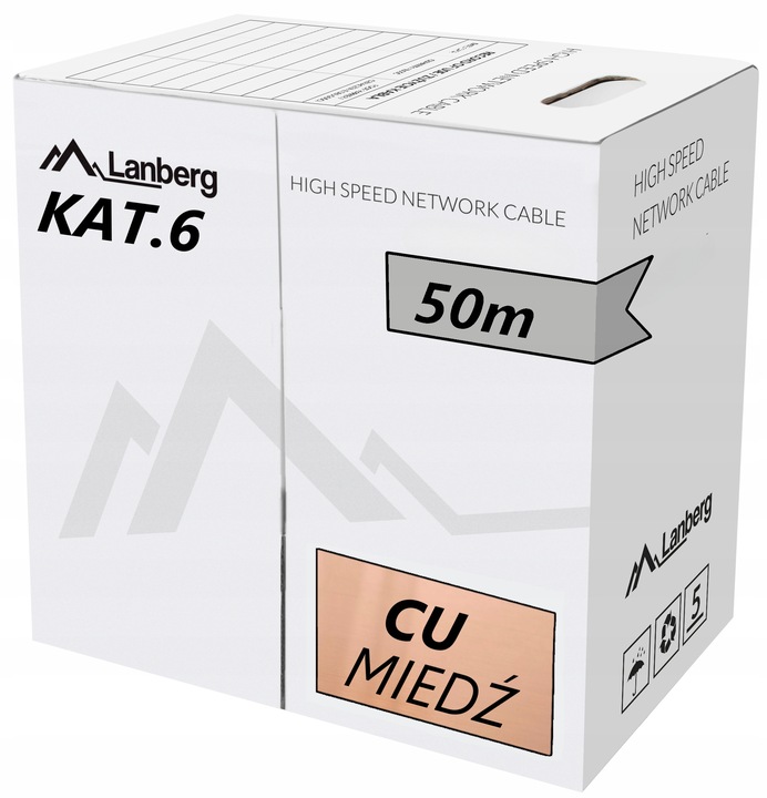 KABEL PRZEWÓD SIECIOWY LAN SKRĘTKA MIEDŹ RJ45 UTP KAT.6 CAT.6 50M LANBERG