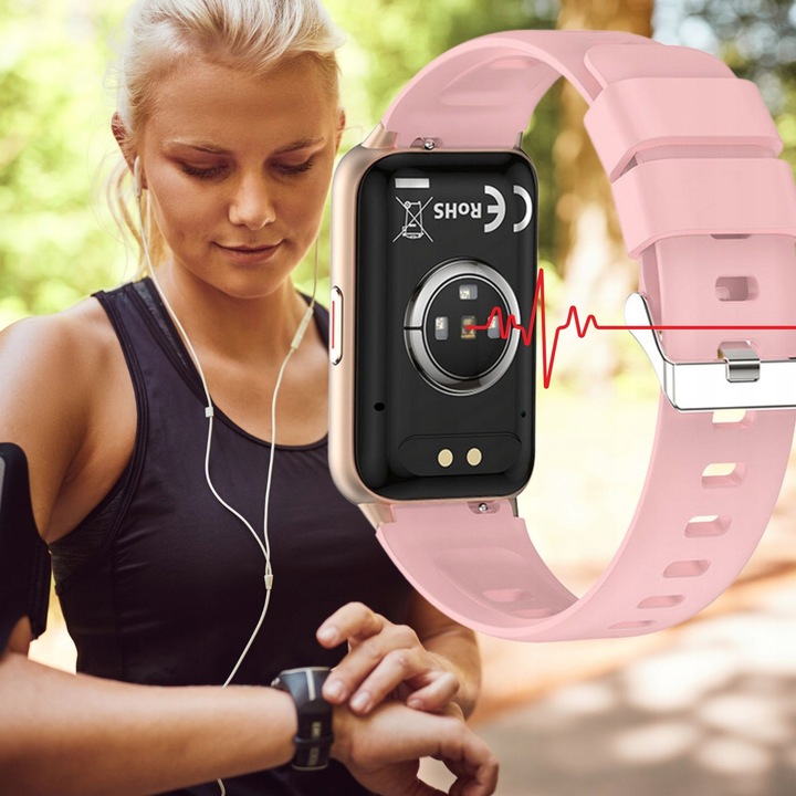 SMARTWATCH z AMOLED Damski ZEGAREK rozmowy SMS SPORT ZDROWIE ZŁOTY MENU PL