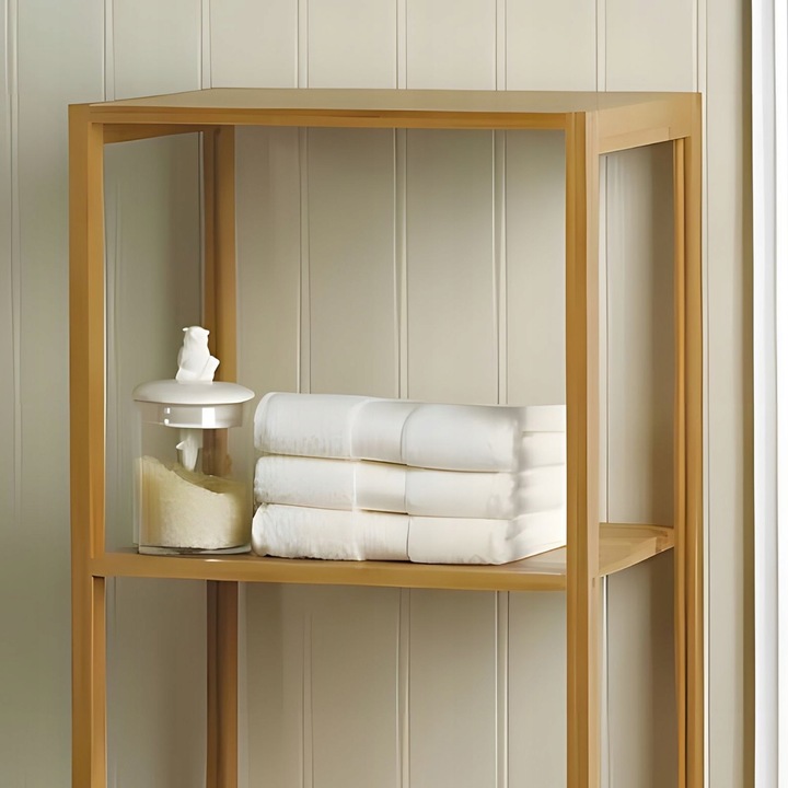 KOSZ NA PRANIE wąski REGAŁ bambusowy do ŁAZIENKI wysuwany PÓŁKI bambus loft