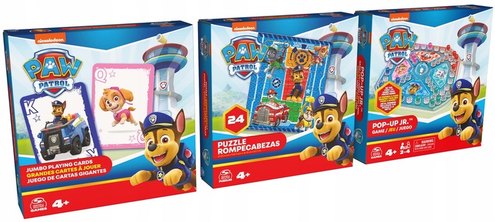 PSI PATROL ZESTAW 24 PUZZLE CHIŃCZYK POP-UP DUŻE KARTY JUMBO TALIA DO GRY