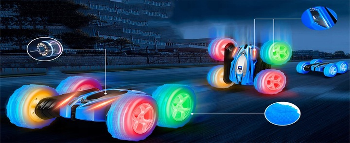 AUTO TWISTER TAŃCZĄCY SAMOCHÓD AKROBATA KASKADER 4WD Z LED Z PILOT Z AKU