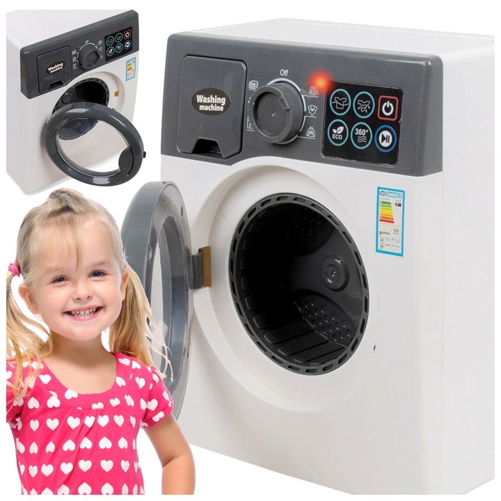 PRALKA AUTOMATYCZNA DLA DZIECI INTERAKTYWNA DŹWIĘKI LED OTWIERANA BĘBEN AGD