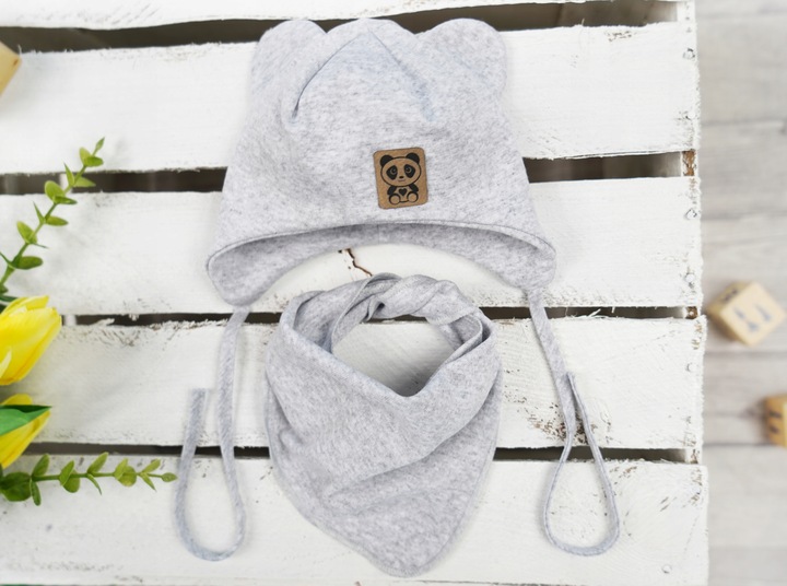 Szary komplet PANDA czapka + apaszka r.46-48