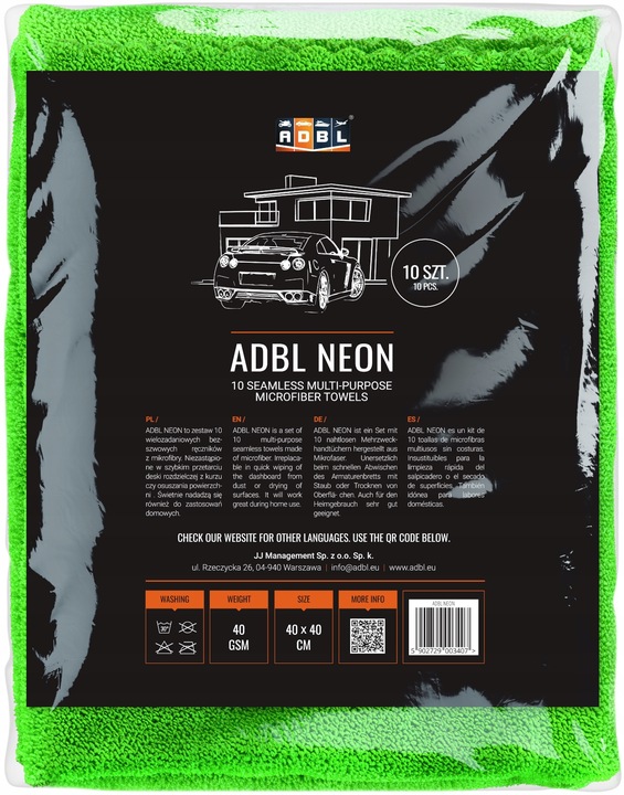 ADBL Neon Zestaw 10 Mikrofibr Do Samochodu Auta Bez Obszycia 40x40 cm