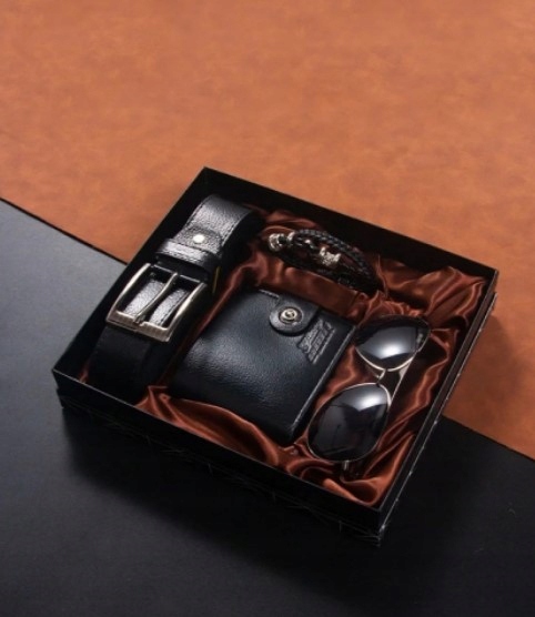 Męski Zestaw Prezentowy z Portfelem, Paskiem, Okularami i Bransoletką