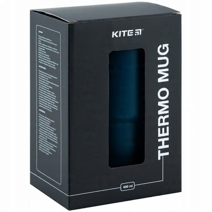 Kubek termiczny ze słomką ustnikiem z uchwytem 600 ml niebieski KITE