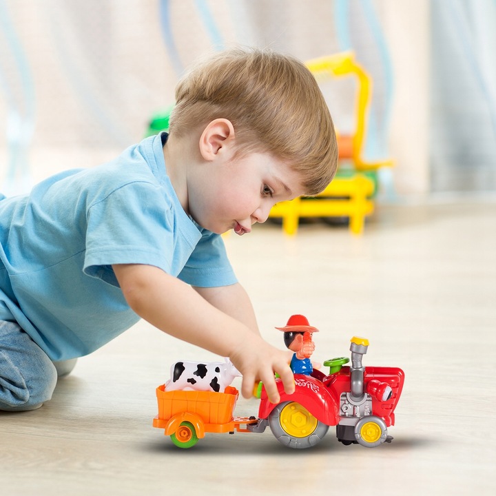 TRAKTOR TRAKTOREK FARMERA Z PRZYCZEPKĄ INTERAKTYWNY JEŹDZI ŚPIEWA KRÓWKA