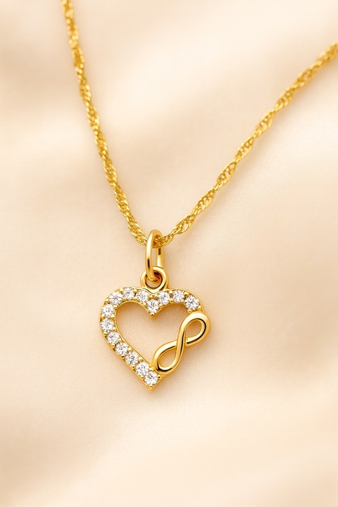 Złoty Łańcuszek ZŁOTO 333 Serce Nieskończoność Naszyjnik dla Kobiety Grawer