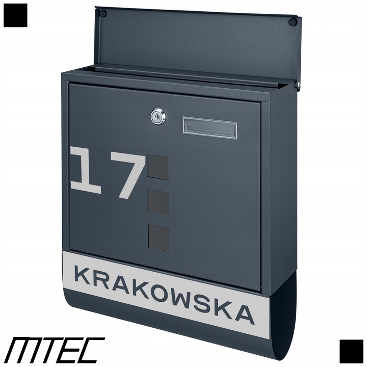 SKRZYNKA POCZTOWA NA LISTY POCZTĘ TUBA NA GAZETY ANTRACYT + NAPIS ADRES