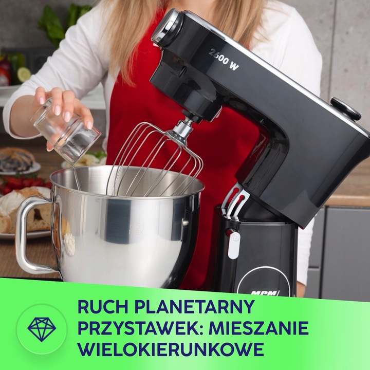 Robot planetarny kuchenny mikser szatkowanie 3w1 mocny 2600W MPM MRK-26