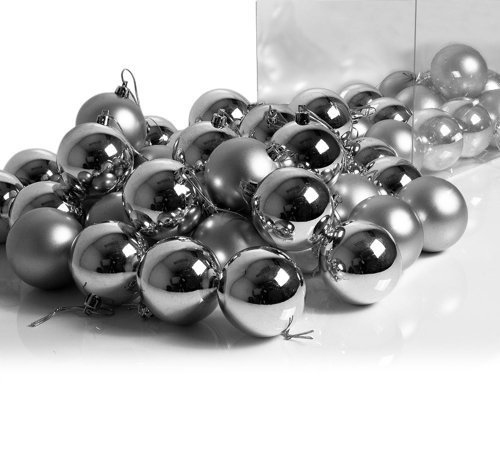 BOMBKI CHOINKOWE 6cm 54 SZT BOMBKA ZESTAW SREBRNE