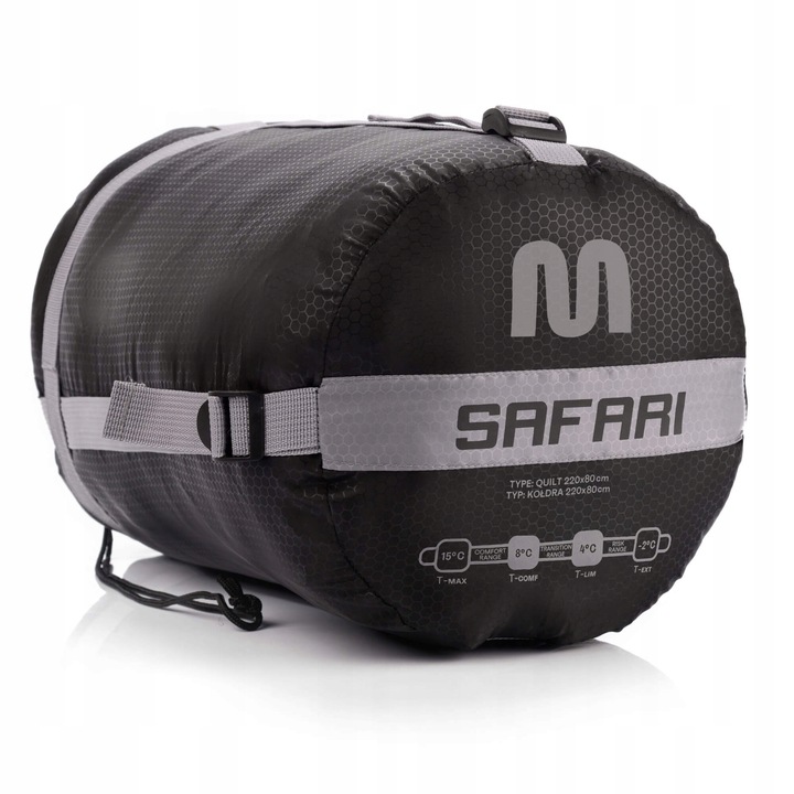 ŚPIWÓR TURYSTYCZNY KOŁDRA Z KAPTUREM PODUSZKĄ SAFARI METEOR lewy 190+30x80
