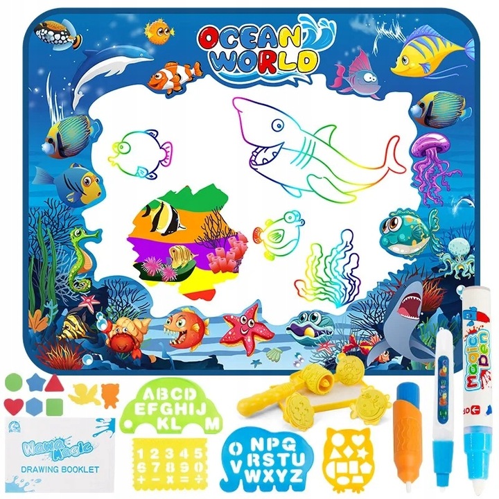 MATA WODNA DO MALOWANIA WODA DLA DZIECI Pieczatki 22 ele DUZA 100x80cm XXL