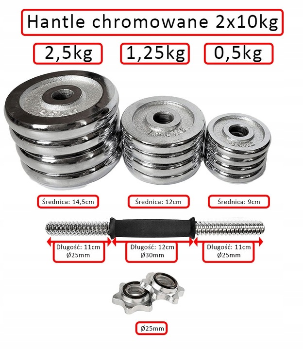 Hantle żeliwne 2x10kg WALIZKA regulowane chromowane zestaw talerze gryfy