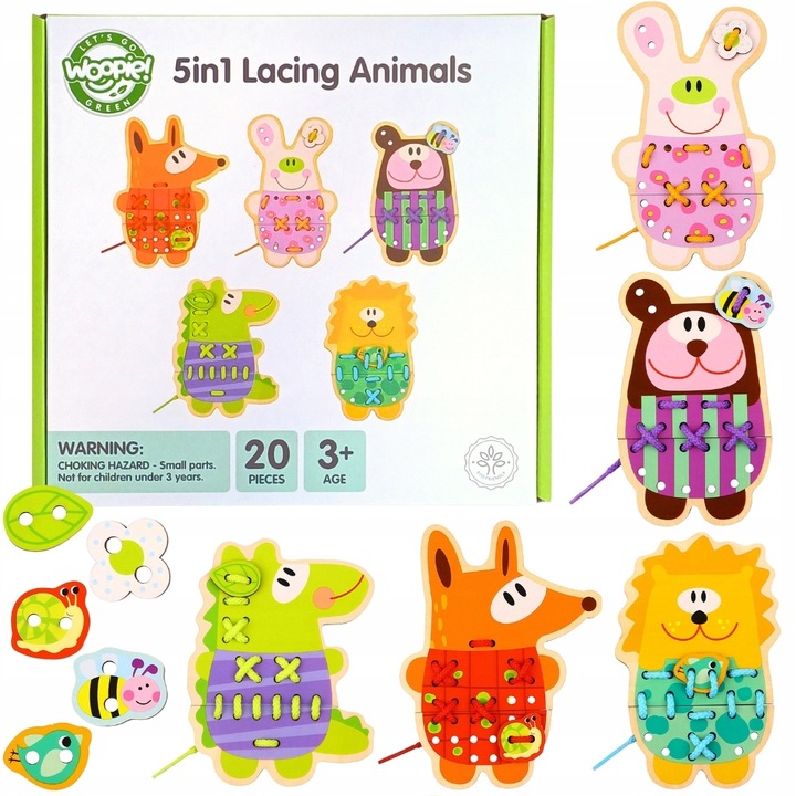 DREWNIANA SZNUROWANKA PRZEPLATANKA NAWLEKANKA MONTESSORI 5W1 EDU WOOPIE