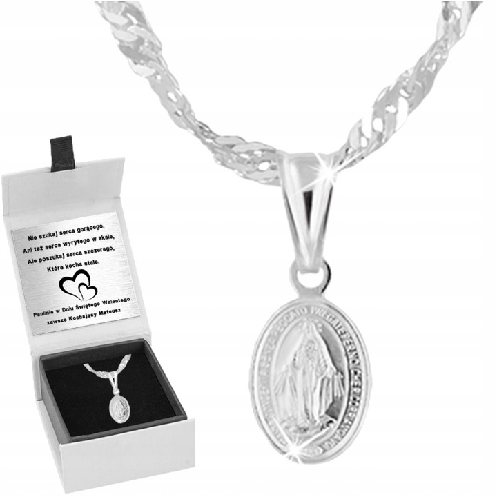 Łańcuszek srebrny medalik Komunia Chrzest dla dziewczynki grawer