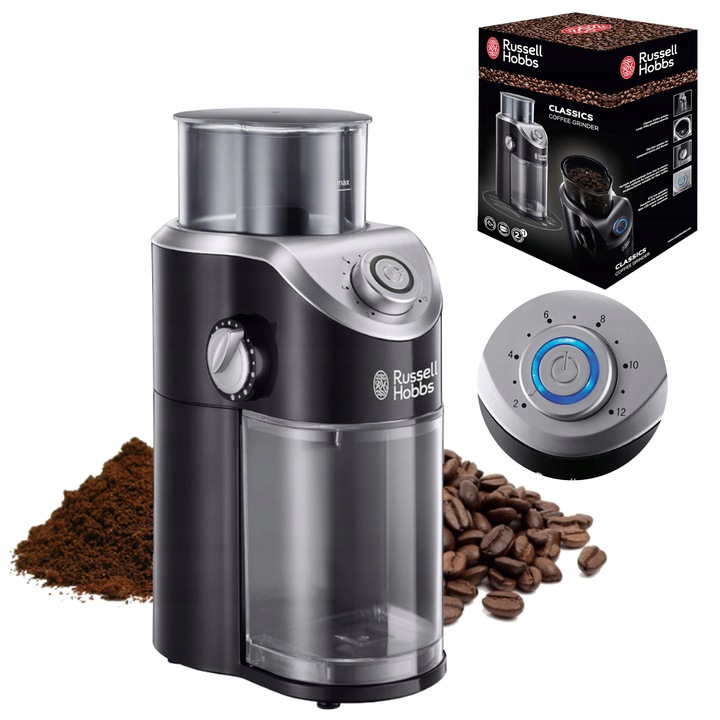 MŁYNEK DO KAWY ŻARNOWY ELEKTRYCZNY RUSSELL HOBBS CZARNY MOC 140 W MOCNY