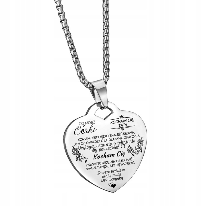 Łańcuszek ZAWIESZKA Serce Srebrny NASZYJNIK Dla CÓRKI od Taty GRAWER BOX