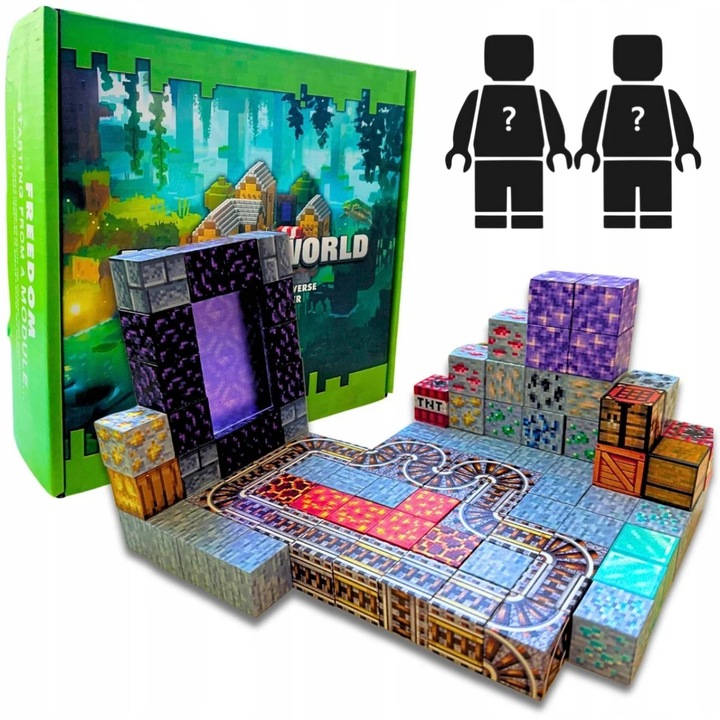 KLOCKI MAGNETYCZNE SZEŚCIANY ZESTAW 100 KLOCKÓW + 1 LUDZIK BLOKI PIKSELE