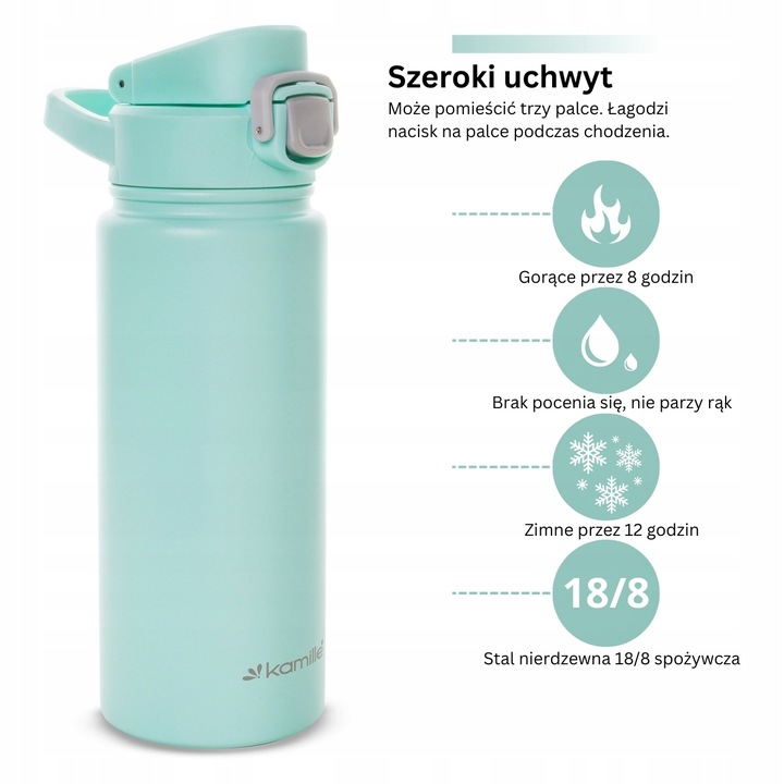 KUBEK TERMICZNY TERMOS STALOWY 100% SZCZELNY pojemny bidon KAMILLE 600 ml