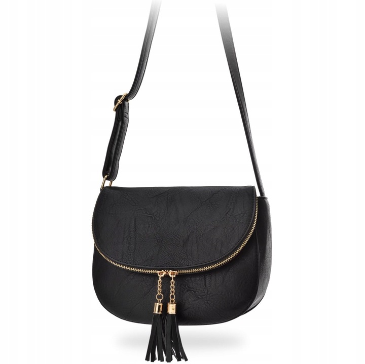 Torebka Damska Torba Na ramię Skórzana Miejska Pojemna Czarna Listonoszka