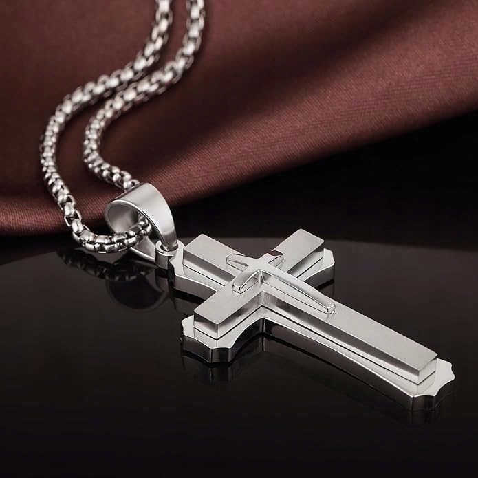 Srebrny ŁAŃCUSZEK z Krzyżykiem Męski WŁOSKI Krzyż ŁAŃCUCH Diamentowany