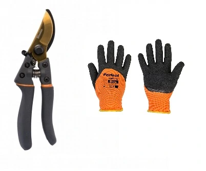 SEKATOR NOŻYCE DO KRZEWÓW GAŁĘZI KWIATÓW OGRODOWY + RĘKAWICE