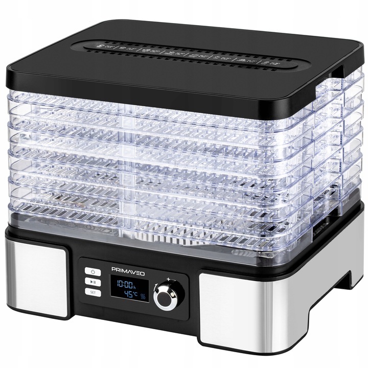 DUŻA SUSZARKA DO GRZYBÓW OWOCÓW TERMOOBIEG 450W ZEGAR PRIMAVEO POJEMNA 12L