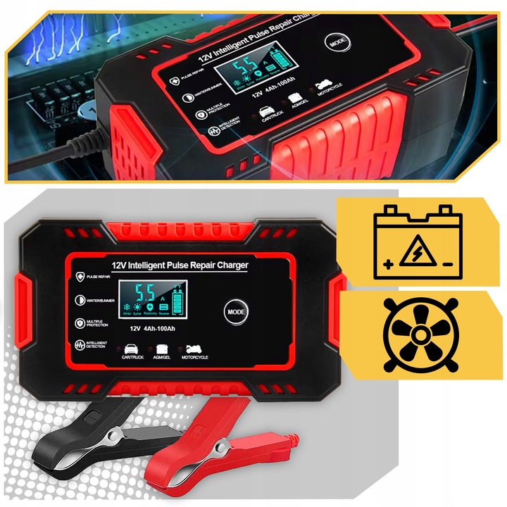 Prostownik automatyczny samochodowy ŁADOWARKA AKUMULATORA smart LCD 12V