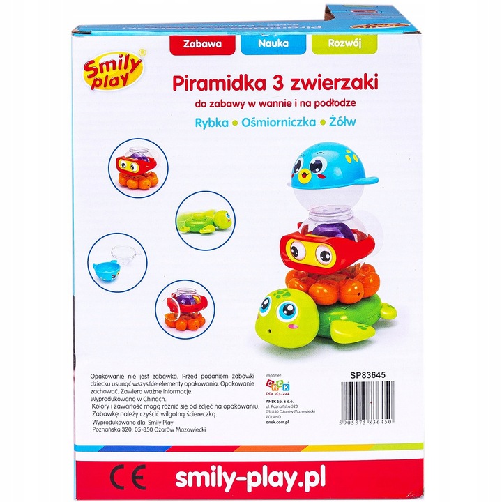 SMILY PLAY ZWIERZĄTKA WESOŁA PIRAMIDKA DO KĄPIELI zabawka dla malucha +6 m