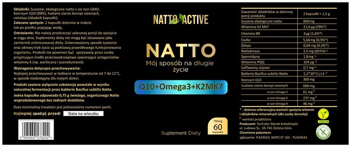 Natto Active Koenzym Q10 300Mg K2 MK7 Nattokinaza Omega 3,6,9 – 60 kapsułek