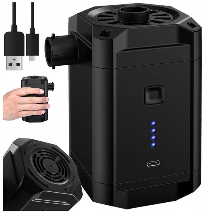 Pompka Elektryczna do Materaca Basenu Piłki Akumulatorowa USB-C +3 Końcówki