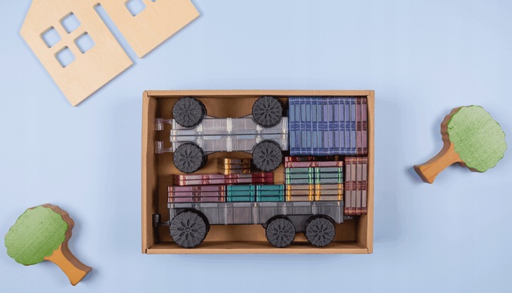 KREATYWNE KLOCKI MAGNETYCZNE POCIĄG 50 EL PASTEL TRANSPORT PACK CONNETIX