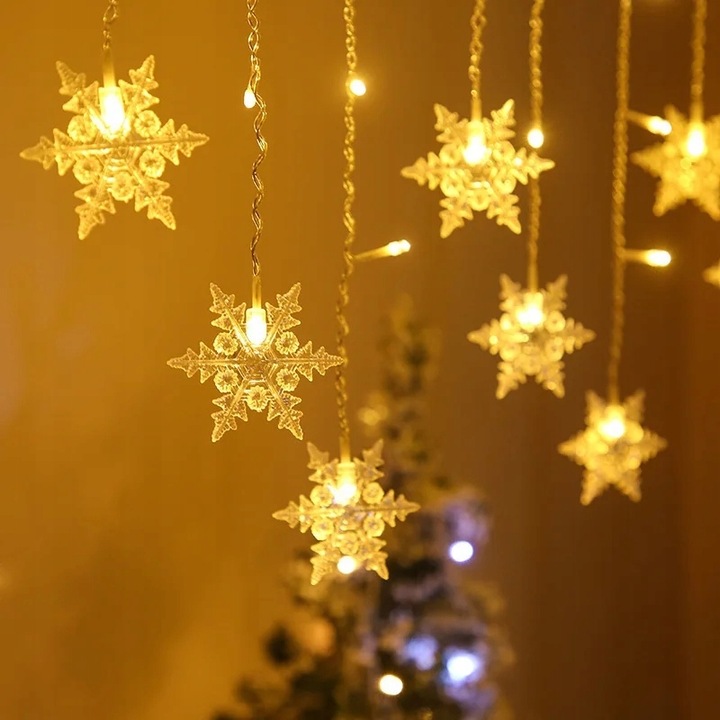 KURTYNA ŚWIETLNA LAMPKI ŚNIEŻYNKI 96 LED BIAŁY CIEPŁY GIRLANDA OKIENNA 3,5m