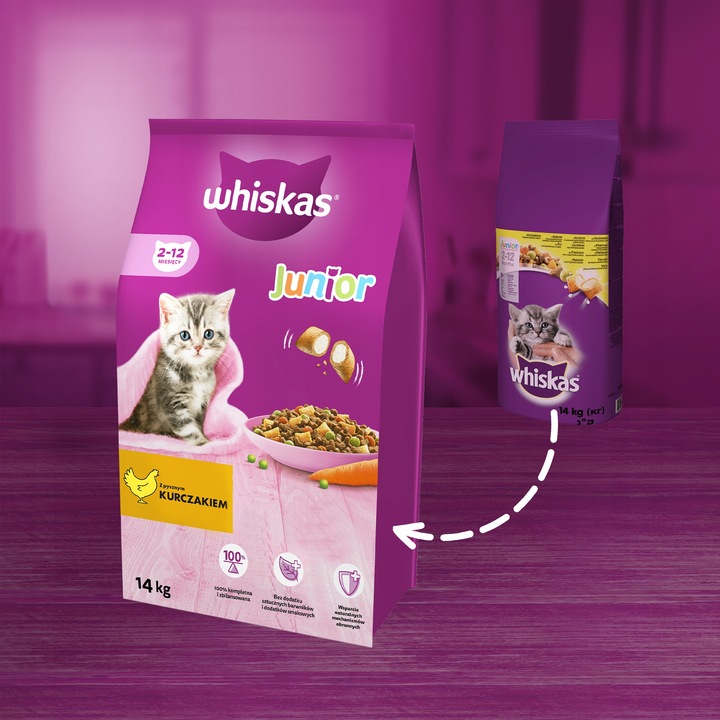 WHISKAS Junior sucha karma dla kociąt z kurczakiem 14 kg